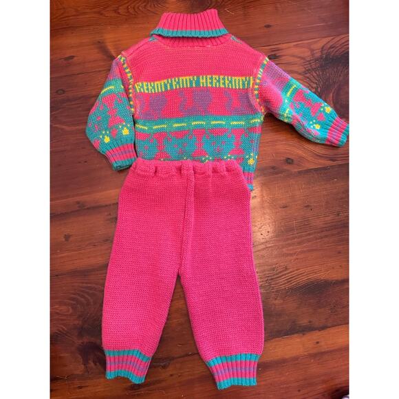 Vintage Tuff Cookies Baby Girl Knit Sweater Pant Set 80s 90s Pink Sz 12 Months - Picture 4 of 11